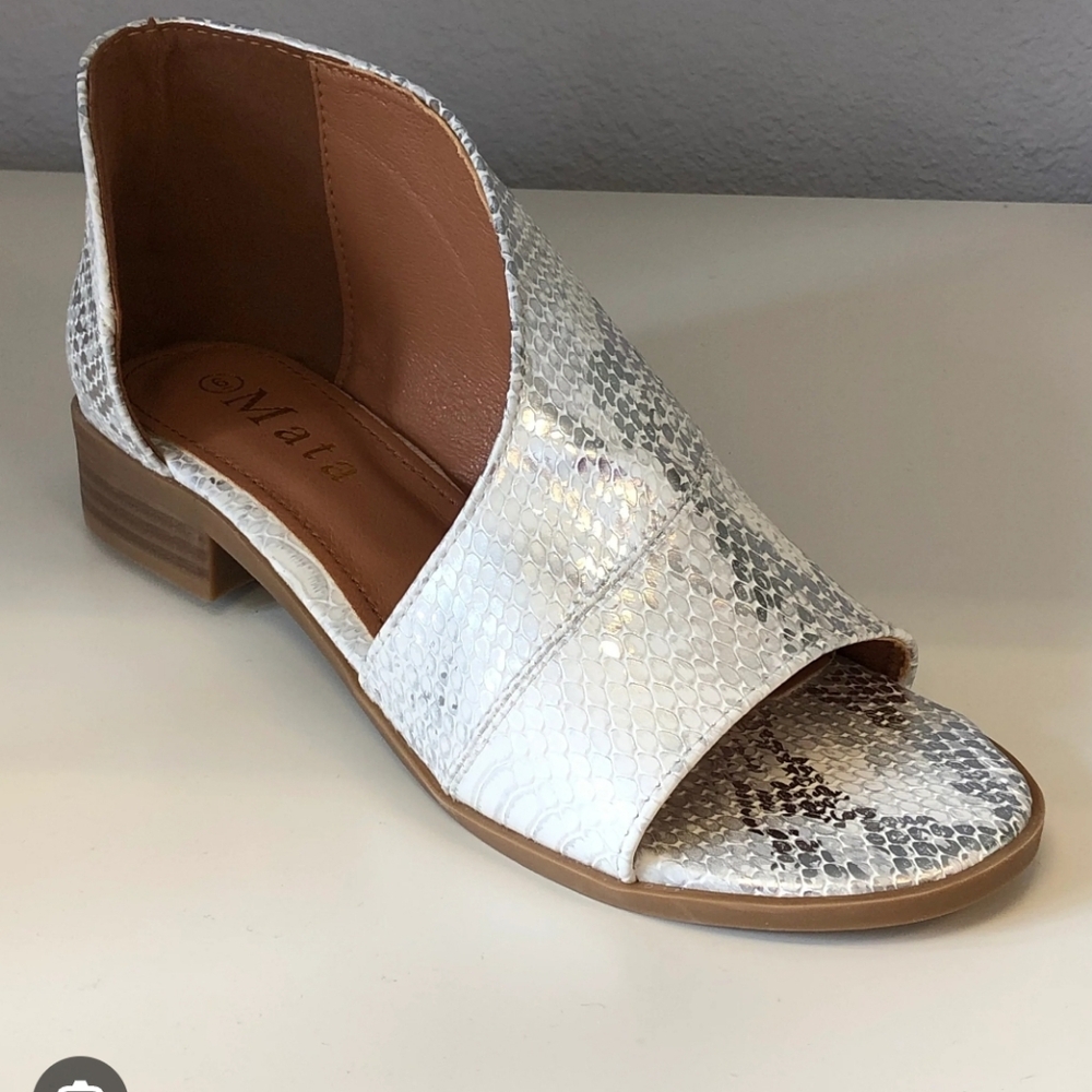 Mata Shoes Silver Snakeskin Open-Toe Mules